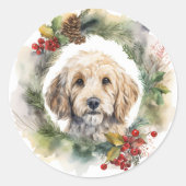 Sticker Rond Couronne de Noël Cockapoo Chien de fête (Devant)