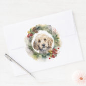 Sticker Rond Couronne de Noël Cockapoo Chien de fête (Enveloppe)