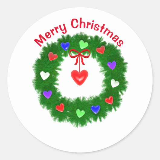 Sticker Rond Couronne de Noël de coeurs (Devant)