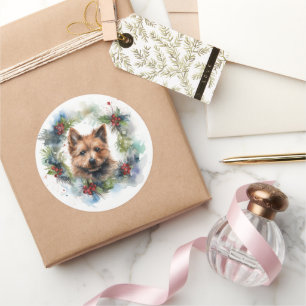 Sticker Rond Couronne de Noël de Terrier Australien Chien de fê