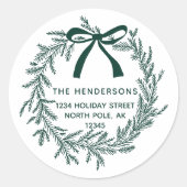 Sticker Rond Couronne de Noël en pin vert rustique avec adresse (Devant)