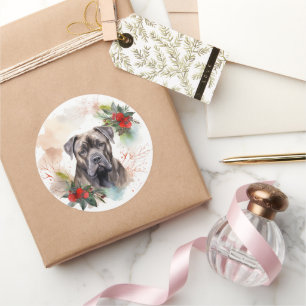 Sticker Rond Couronne de Noël festive de Cane Corso