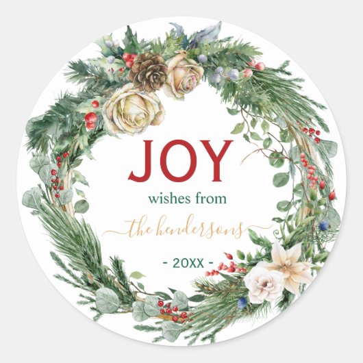 Sticker Rond Couronne de Noël Joy écrite à la main (Devant)