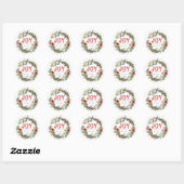 Sticker Rond Couronne de Noël Joy Typographie Rustique Nom Rou (Feuille)