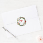Sticker Rond Couronne de Noël Joy Typographie Rustique Nom Rou (Enveloppe)