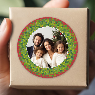 Sticker Rond Couronne de Noël moderne rouge et verte