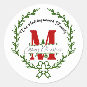Sticker Rond Couronne de Noël Monogramme