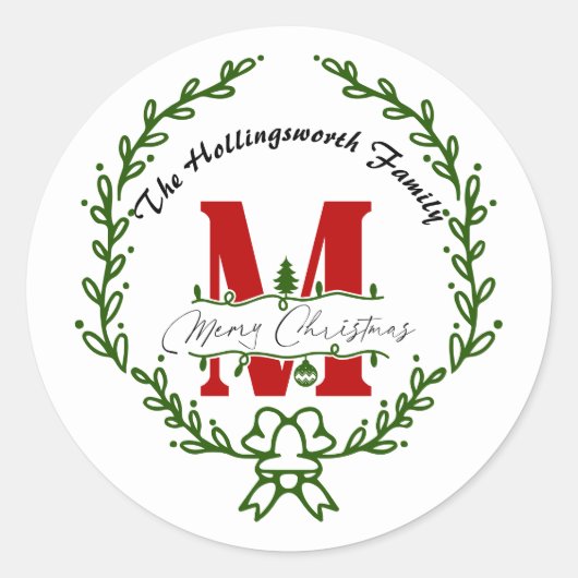 Sticker Rond Couronne de Noël Monogramme (Devant)
