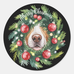 Sticker Rond Couronne de Noël Nez de Chien Mignon Maman de Chie