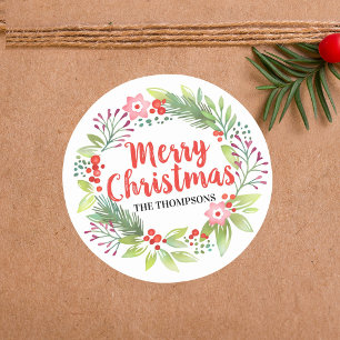 Sticker Rond Couronne de Noël personnalisée avec écriture