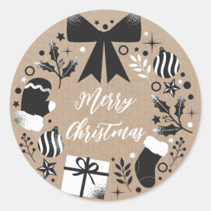 Sticker Rond Couronne de Noël personnalisée Joyeux Noël