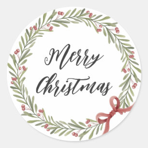 Sticker Rond Couronne de Noël personnalisée Joyeux Noël Cla