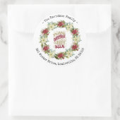 Sticker Rond Couronne de Noël poinsettia Bonne Année (Sac)