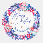 Sticker Rond Couronne de Noël rouge bleu (Devant)