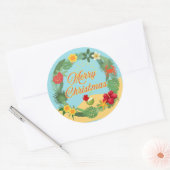 Sticker Rond Couronne de Noël tropicale (Enveloppe)