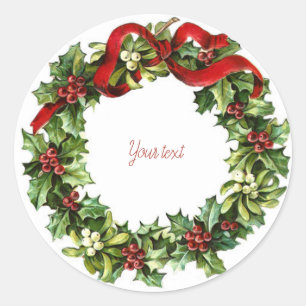 Sticker Rond Couronne de Noël vintage pin rouge rétro