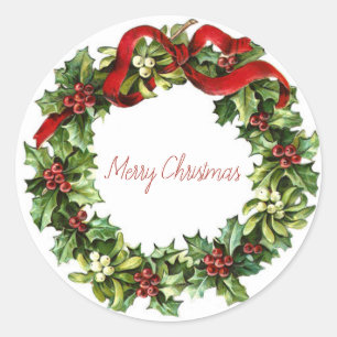 Sticker Rond Couronne de Noël vintage pin rouge rétro Classique