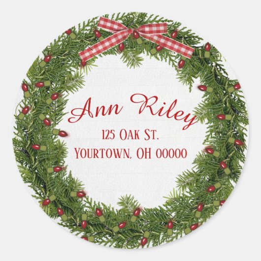 Sticker Rond Couronne de pin de Noël avec lumières (Devant)