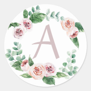 Sticker Rond Couronne de pivoine printanière avec lettre person
