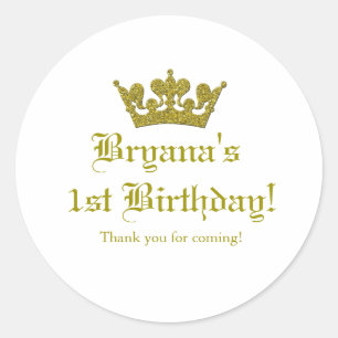 Sticker Rond Couronne de princesse royale pailletée or Autocoll