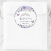 Sticker Rond Couronne de Quinceañera à fleurs de lilas violet a (Sac)
