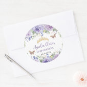 Sticker Rond Couronne de Quinceañera au lilas pourpre avec papi (Enveloppe)