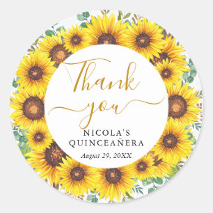 Sticker Rond Couronne de Quinceanera aux tournesols aquarelle
