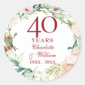 Sticker Rond Couronne de roses 40e anniversaire de mariage Rubi (Devant)