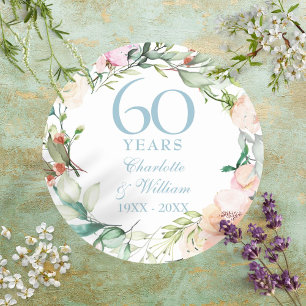 Sticker Rond Couronne de roses d'été suaves 60e / 75e anniversa