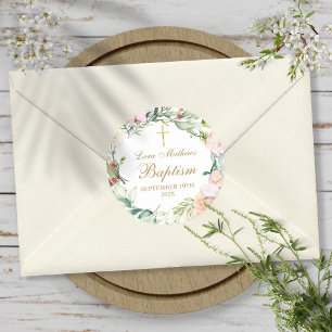 Sticker Rond Couronne de roses forestières baptême christening
