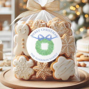 Sticker Rond Couronne de ruban bleu à l'aquarelle Cadeau