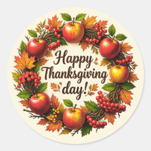 Sticker Rond Couronne de sorbier de la fête de Thanksgiving