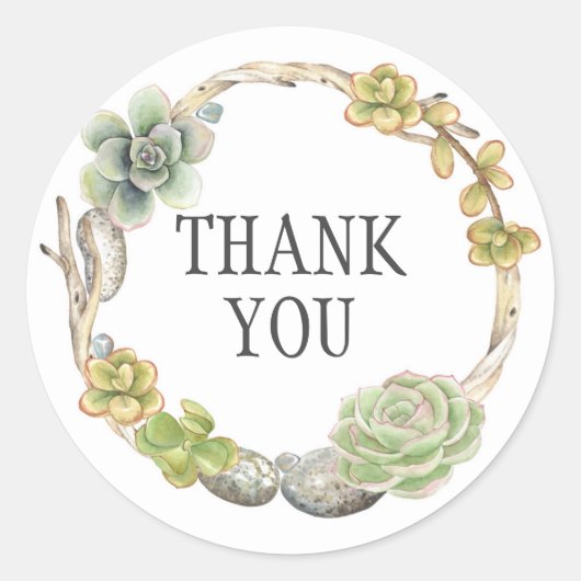 Sticker Rond Couronne de succulents, de brindilles et de pierre (Devant)