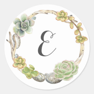 Sticker Rond Couronne de succulents, de brindilles et de pierre