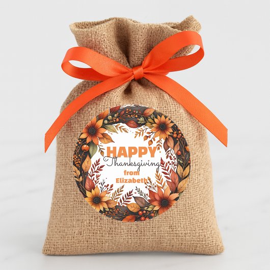 Sticker Rond Couronne de Thanksgiving à l'aquarelle florale de