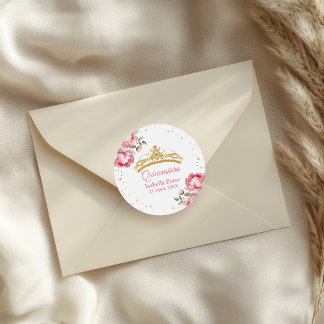 Sticker Rond Couronne de Tiare en Or pour Quinceanera avec Pail