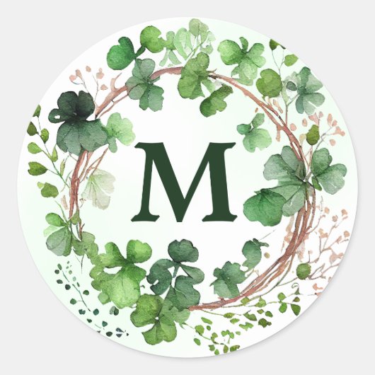 Sticker Rond Couronne de trèfle vert aquarelle Saint Patrick (Devant)