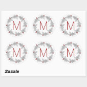 Sticker Rond Couronne de vacances Monogramme Argent et pin roug (Feuille)