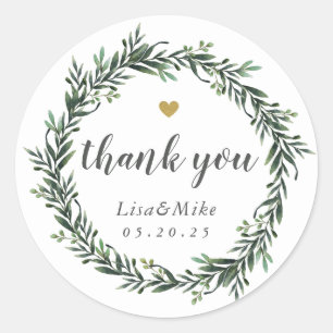 Sticker Rond Couronne de verdure Mariage Merci
