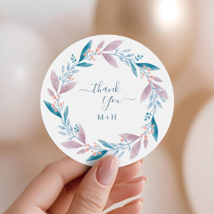 Sticker Rond Couronne de verdure pastel doux Mariage Merci