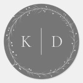 Sticker Rond Couronne de vigne grise et blanche élégante Monogr (Devant)