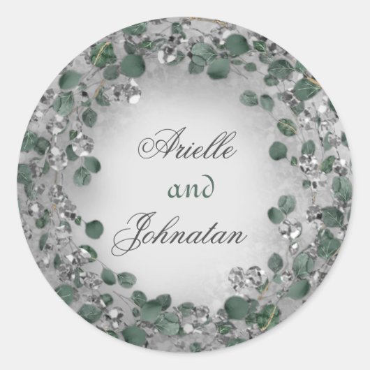 Sticker Rond Couronne d'eucalyptus en faveur de mariage rustiqu (Devant)