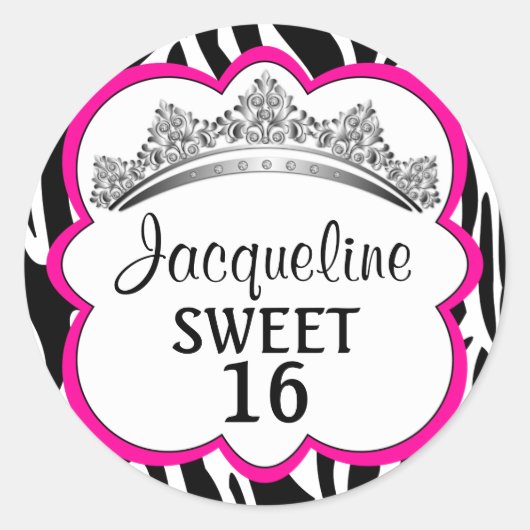 Sticker Rond Couronne diamant Zèbre rose (Devant)