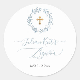 Sticker Rond Couronne d'invitation aquarelle bleu poussiéreux P