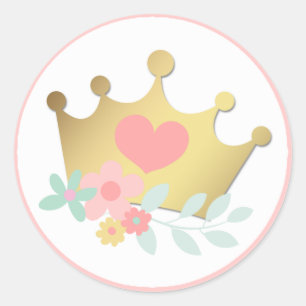 Sticker Rond Couronne d'or et fleurs pastel pour l'anniversaire