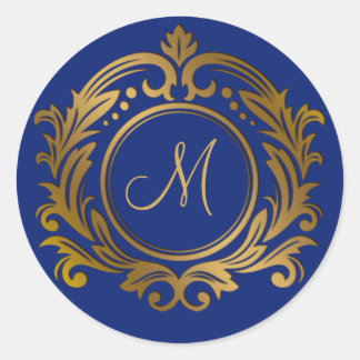 Sticker Rond Couronne dorée avec initiale de monogramme sur fon