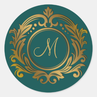 Sticker Rond Couronne dorée avec initiale de monogramme sur ver