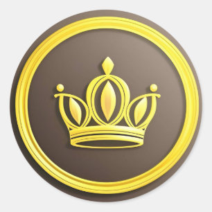 Sticker Rond Couronne dorée élégante 👑 Symbole royal de luxe A