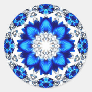 Sticker Rond Couronne élégante ornée de fleurs bleues