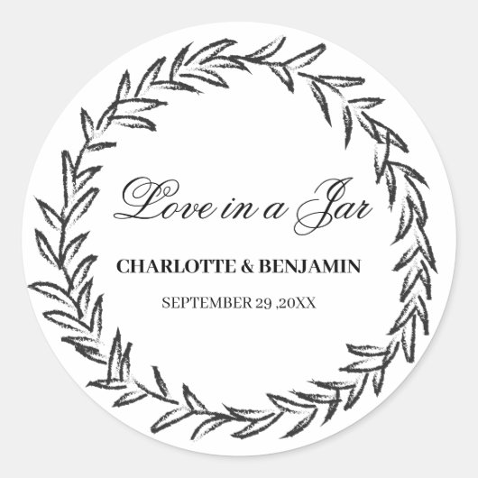 Sticker Rond Couronne feuille Simple Mason Jar Mariage Favorise (Devant)